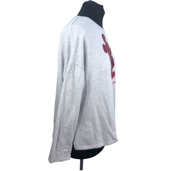 Disney Parks Walt Disney World Gray w/ Red Reverse Sequin Mickey Pullover Sz M - Picture 3 of 9